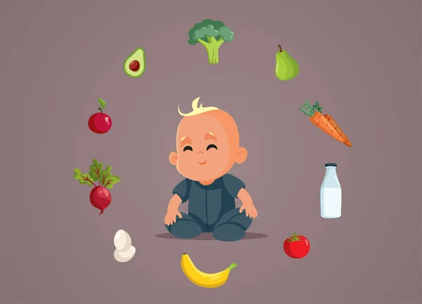 Baby Att Hälsosam Och Näringsrik Kost Vektor Tecknad Illustration — Stock vektor