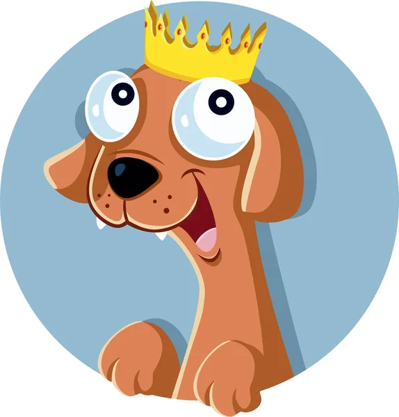 Grappig Koning Hond Dragen Een Kroon Vector Mascotte Karakter — Stockvector