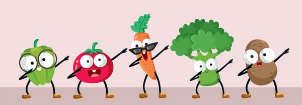 Funny Zelenina Dabbing Dancing Together Humorné Ilustrace — Stockový vektor