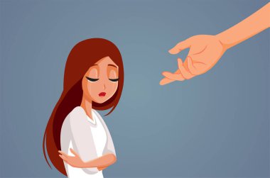 Üzgün Mutsuz Kadın Bir Yardımcı El Vektörü İllüstrasyonu Aldı