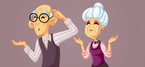 Bozzled Senior Couple Shrugging Feeling Disoriented Vector Cartoon — 스톡 벡터