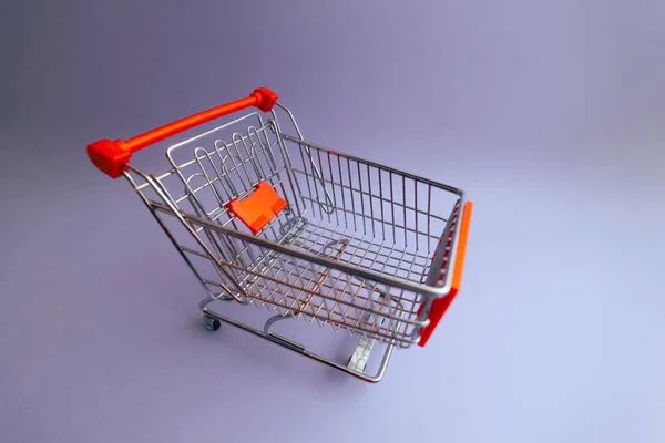Empty Top View Shopping Cart Announcing Sale Discounts — Stock Photo, Image