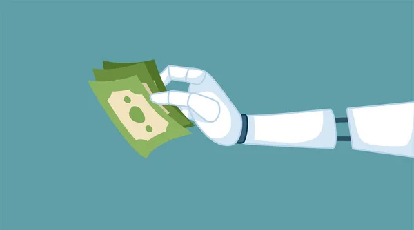 Lustige Roboterhand Hält Geld Vektor Cartoon Illustration — Stockvektor