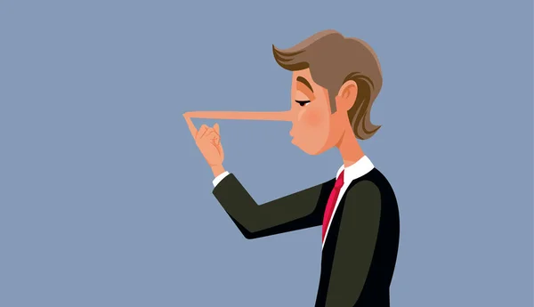 Homme Affaires Menteur Touchant Son Nez Croissant Illustration Bande Dessinée — Image vectorielle