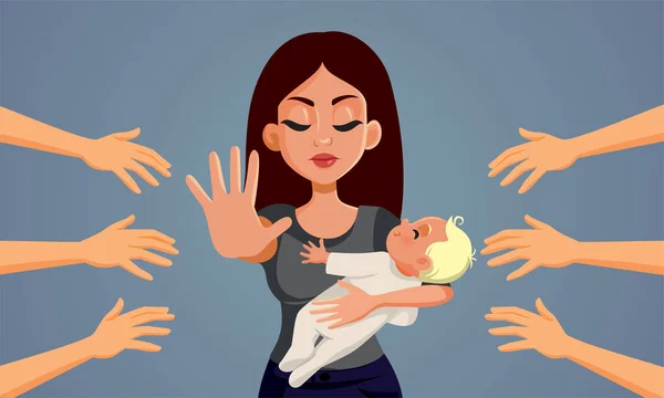 Μητέρα Κρατώντας Τους Ανθρώπους Μακριά Από Αγγίζοντας Νεογέννητο Εικονογράφηση Διάνυσμα — Διανυσματικό Αρχείο