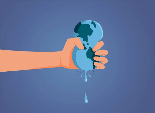 Hand Drückt Den Letzten Wassertropfen Aus Dem Erdplaneten — Stockvektor