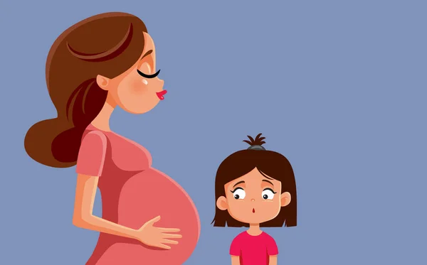 Menina Bebê Esperando Bebê Irmã Vetor Cartoon Ilustração — Vetor de Stock