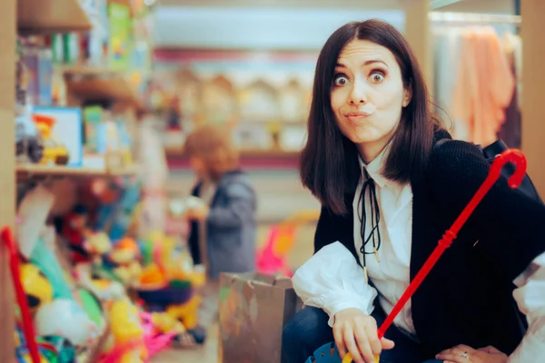Stressed Mom Shopping Toys Her Little Kid — Stok Foto