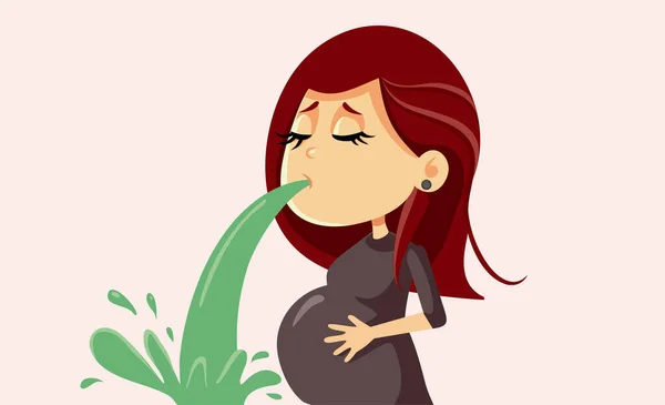 Wanita Hamil Merasa Sakit Vomiting Vektor Kartun Ilustrasi - Stok Vektor