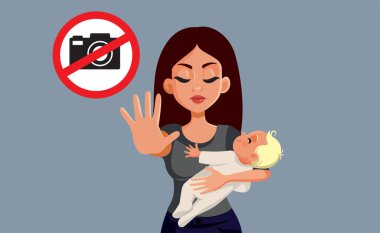 Anne, İnsanlardan Bebek Vektörü İllüstrasyonunun Fotoğraflarını Çekmemelerini İstiyor