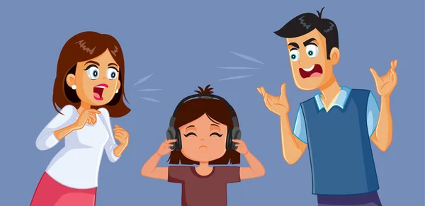 Батьки Кричать Поки Дочка Слухає Навушники Ігноруючи — стоковий вектор