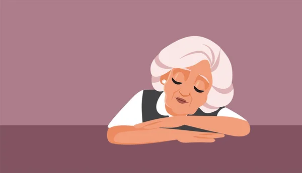 Triste Épuisé Grand Mère Sentant Somnolent Vecteur Dessin Animé Illustration — Image vectorielle
