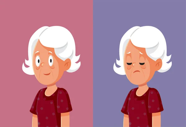 Γιαγιά Εκφράζοντας Ευτυχία Και Θλίψη Διάνυσμα Εικονογράφηση Γελοιογραφία — Διανυσματικό Αρχείο