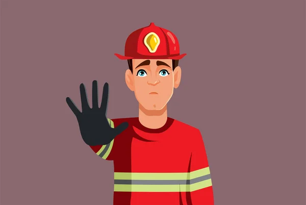 Пожарный Делает Остановку Жест Предупреждение Пожарной Векторной Карикатуре — стоковый вектор