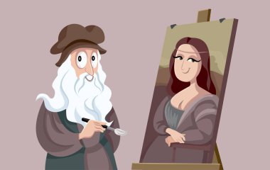 Rönesans Ustası Ressam Vektör Komik Çizgi Film Çizimi