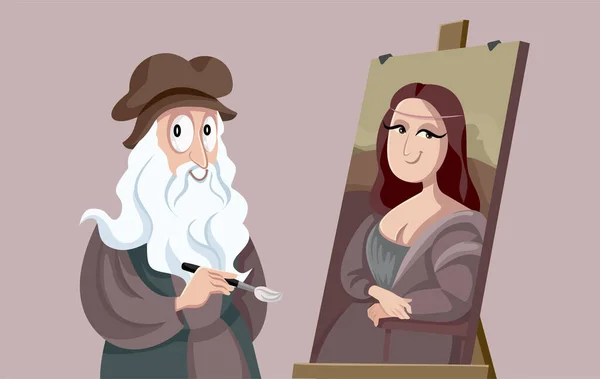 Renaissance Master Artist Painting Vector Funny Cartoon Illustration — Stock Vector