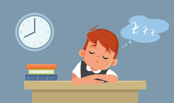 Boy Falling Asleep Head Desk Class Vector Cartoon Illustration Niño — Vector de stock