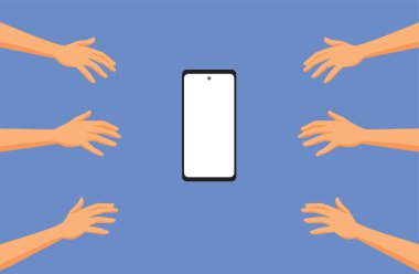 Eller Cep Telefonu Vektörü İllüstrasyonunu Yakalamak İçin Uzanıyor