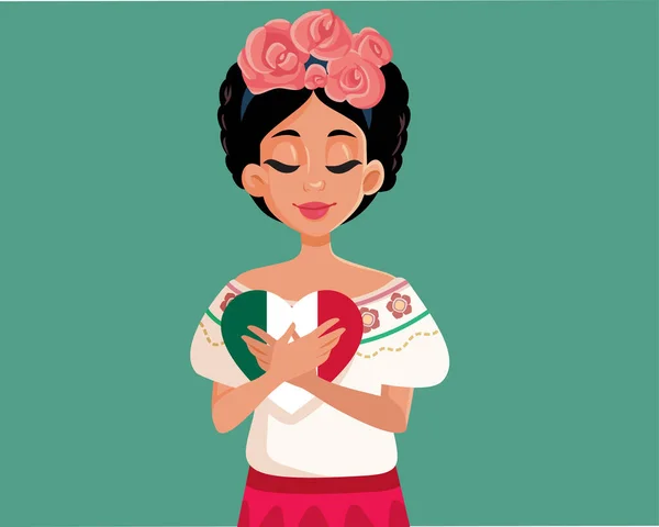 Όμορφο Κορίτσι Φορώντας Μια Μεξικανική Παραδοσιακή Στολή Γιορτάζει Την Εθνική — Διανυσματικό Αρχείο