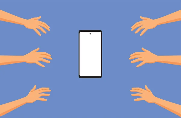 Händerna Når Att Tag Mobiltelefon Vektor Koncept Illustration — Stock vektor
