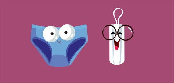 Drôle Période Bande Dessinée Culotte Menstruation Tampon Personnages Vectoriels Set — Image vectorielle