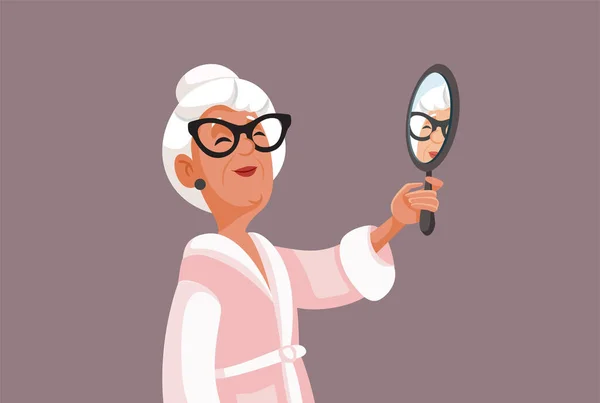 Senior Γιαγιά Αναζητούν Πανέμορφο Έλεγχο Εαυτό Της Στην Απεικόνιση Καθρέφτη — Διανυσματικό Αρχείο