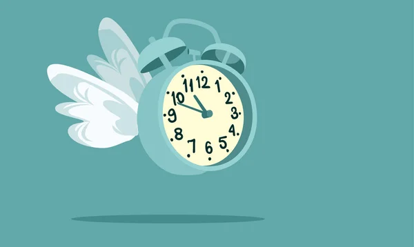 タイムフライベクトルコンセプト時計の漫画イラスト 翼を持つ目覚まし時計のベクトル概念ポスターデザイン — ストックベクタ