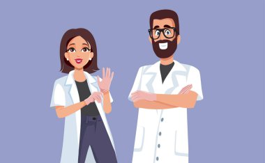 Tıp Doktorları Ekibi Güvenilir Vektör Çizgi Film Çizimleriyle Gülümsüyor