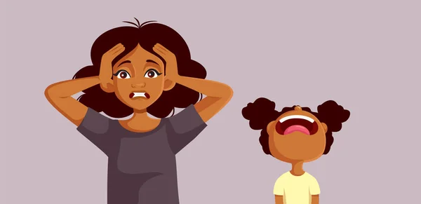 Desperate Mom Exasperated Child Screaming Her Vector Cartoon — ストックベクタ