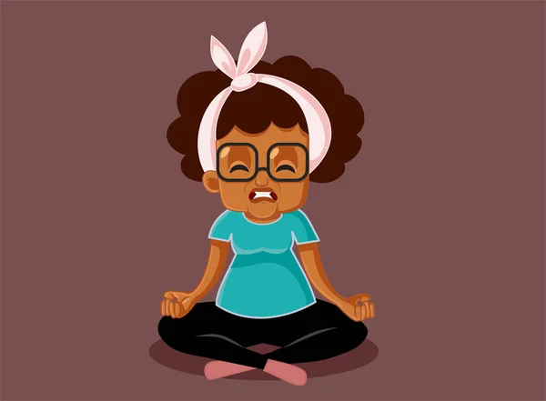 Upset Senior Vrouw Probeert Ontspannen Yoga Pose Vector Cartoon Illustratie — Stockvector