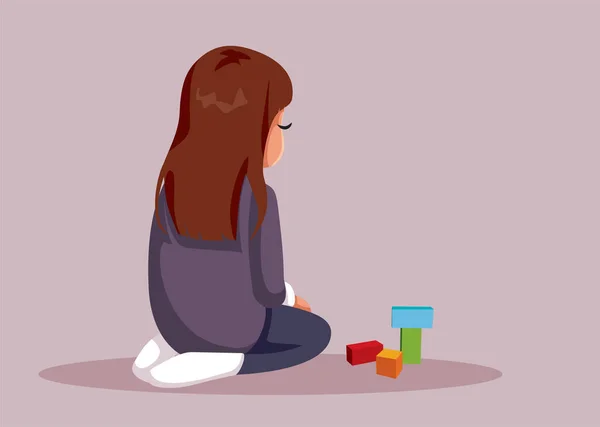 感覚感度のある子供が座っていると一人で遊ぶベクトルイラスト — ストックベクタ