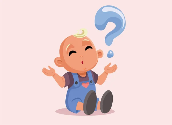 Engraçado Bebê Tendo Perguntas Perguntando Vector Cartoon Ilustração — Vetor de Stock