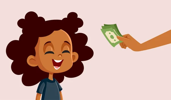 Little Child Receiving Money Allowance Van Ouder Vector Cartoon — Stockvector