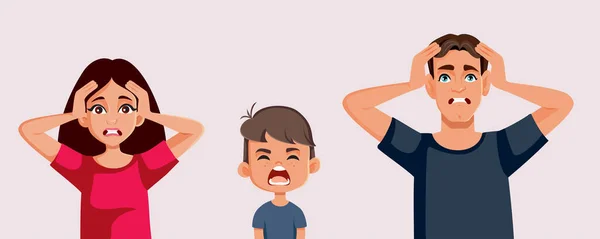 Wanhopige Ouders Boos Door Hun Stoute Zoon Vector Cartoon Illustratie — Stockvector