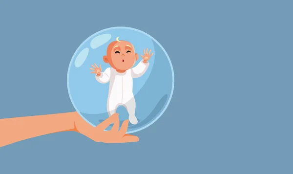 Orangtua Yang Terlalu Protektif Menggendong Bayi Dalam Gelembung Kartun Vektor - Stok Vektor
