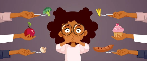Little Girl Wanting Eat Being Overfed Vector Cartoon Illustration Enfant — Image vectorielle