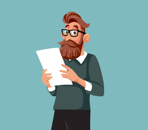 Man Holding Reading Document Vector Cartoon Illustration — Vettoriale Stock
