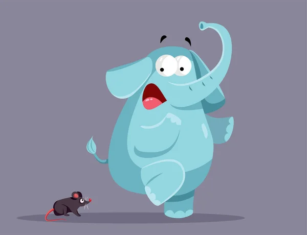 面白い象は少しマウスベクトルユーモア漫画のイラストによって怖がっている — ストックベクタ