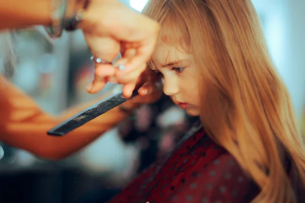 Little Girl Getting Her Bangs Cute Professional Salon — Stok Foto
