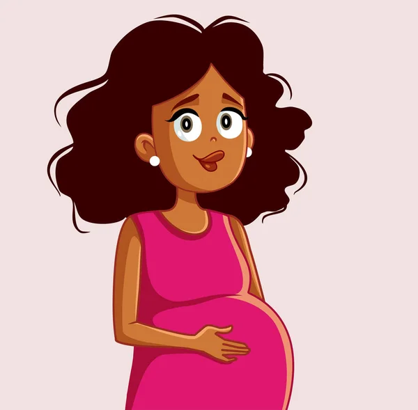 Zwangere Vrouwen Van Afrikaanse Etniciteit Voelen Baby Move Vector Cartoon — Stockvector