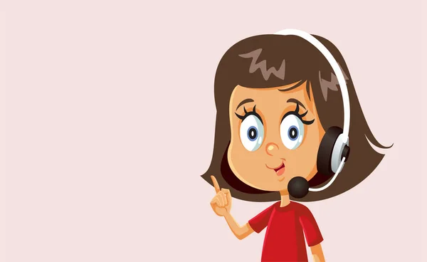 Bambina Che Indossa Personaggio Del Cartone Animato Vettoriale Headset Mani — Vettoriale Stock