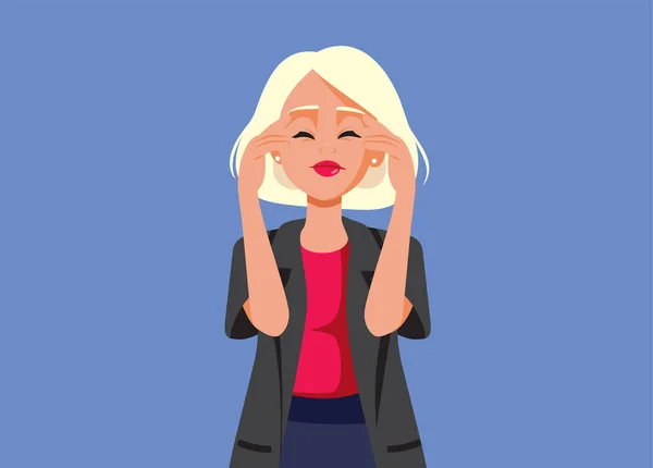 Стрессовая Женщина Страдает Головной Болью Чувствуя Тревожный Векторный Мультфильм — стоковый вектор