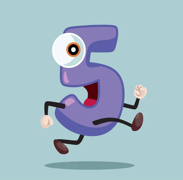 Number Five Character Running Fast Vector Cartoon Illustration — Stock Vector