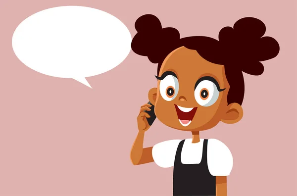 Glückliches Kleines Mädchen Telefongespräch Vektor Cartoon Illustration — Stockvektor