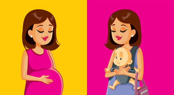 Vrouwen Tijdens Zwangerschap Nieuwe Moeder Vector Concept Illustratie — Stockvector