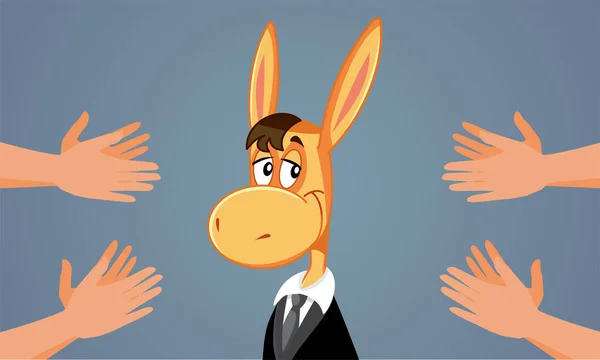 Donkey Wearing Business Suit Being Applauded People Vector Cartoon — 스톡 벡터