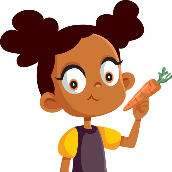 健康的小女孩吃胡萝卜作为零食病媒卡通 — 图库矢量图片