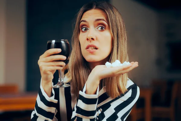 Woman Holding Soda Drink Showing Sugar Hidden — Stock Photo, Image
