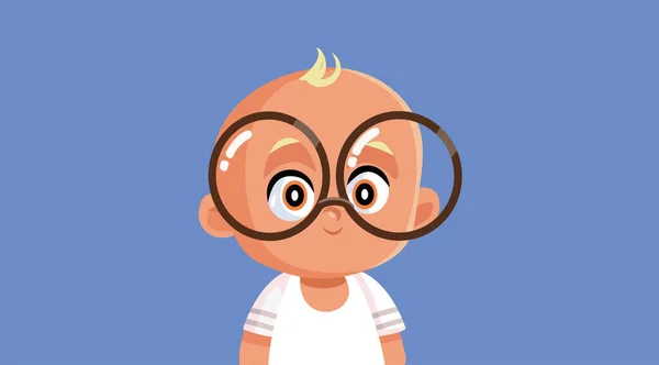 Carino Piccolo Bambino Che Indossa Occhiali Vettoriale Illustrazione Del Fumetto — Vettoriale Stock