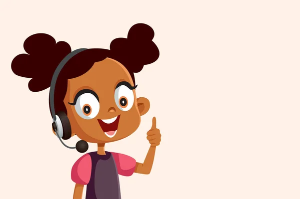 Happy Girl Słuchawkami Bezprzewodowymi Biorąc Call Vector Cartoon — Wektor stockowy